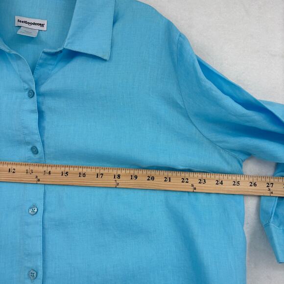 Feel Good Store Tunic Blouse Womens Size XL Blue 100% Linen Button Up 3/4 Sleeve - Picture 9 of 11